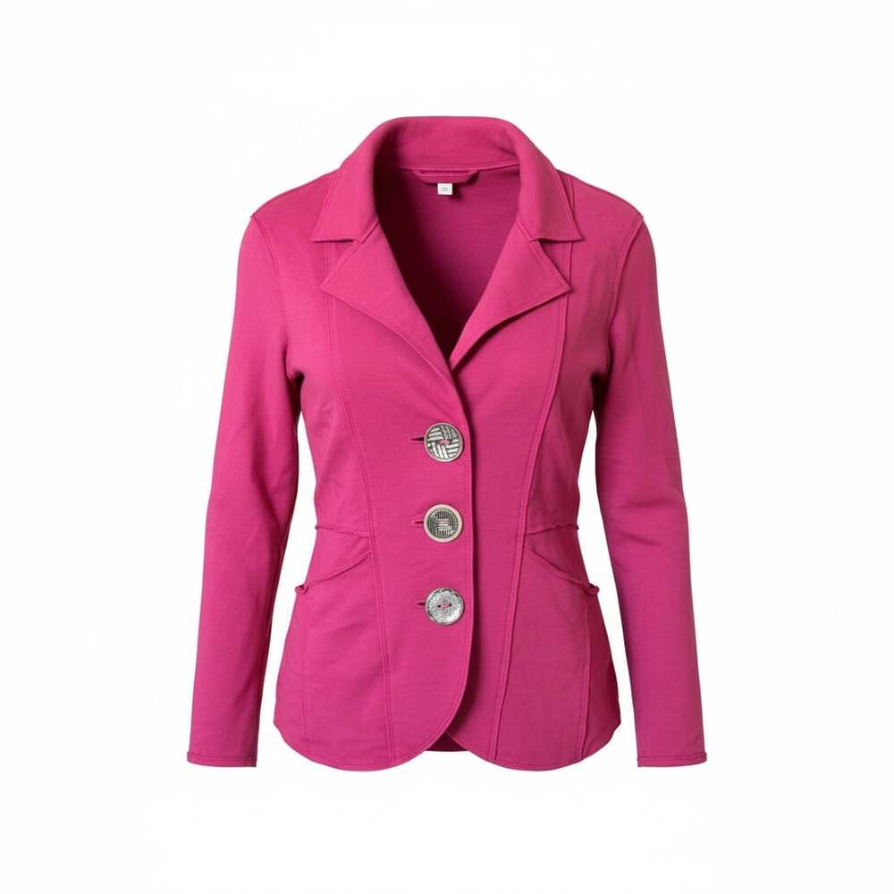 Boho Pink Rosetta Flower Button Front Knit Blazer Jacket